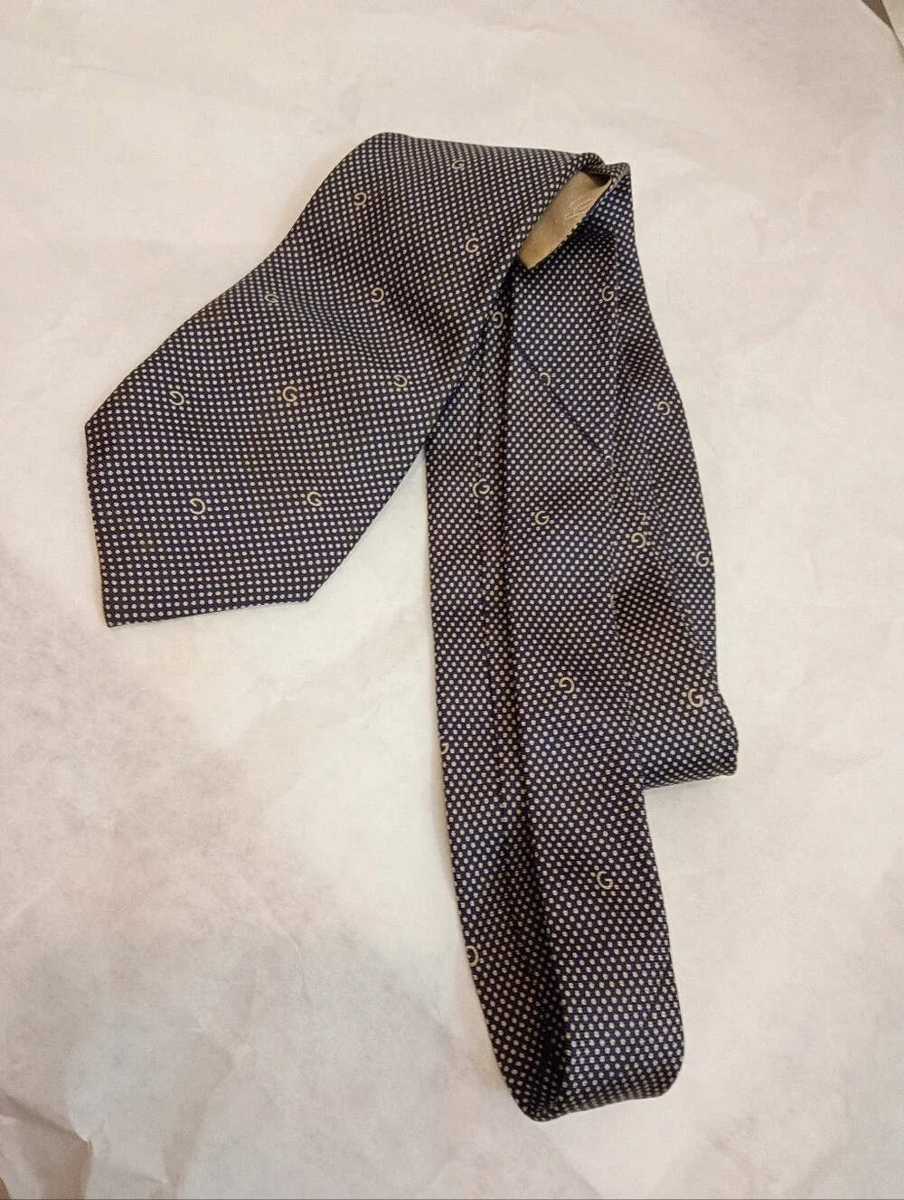 GUCCI VTG LOGO G All Over Print Rare  Skinny TIE